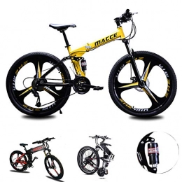 Acptxvh Fahrräder Acptxvh Mountain Bike für Männer Frauen, Falten Leichter Aluminium-Fully-Rahmen Fahrrad, 21 / 24 / 27-Gang, DREI Rad-Cruiser Dual-Scheibenbremse, Gelb, 26inch 24speed