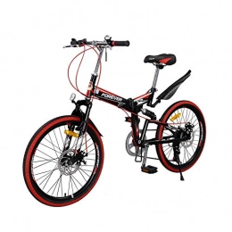 AEDWQ Fahrräder AEDWQ 7-Gang-Folding Mountainbike, 22-Zoll-High-Carbon Stahlrahmen, Doppelaufhebung Doppelscheibenbremse Fahrrad, MTB Reifen, Schwarz, Rot,