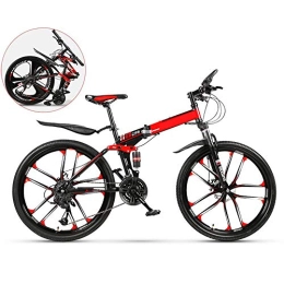 All-Purpose Zusammenklappbare Mountainbike All-Purpose Unisex, 26 Zoll Boy Mountainbike, 10 Messer Einrad Faltbares Fahrrad aus kohlenstoffhaltigem Stahl, Doppelstoßdämpfer mit Variabler Geschwindigkeit, Rot, 21 Speed