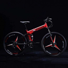 Aoyo Fahrräder Aoyo Mountain Bikes, Klapp High Carbon Stahlrahmen 24 Zoll mit Variabler Geschwindigkeit Doppelstoßdämpfung DREI Fräsräder Faltbare Fahrrad, geeignet for Menschen (Color : Red)