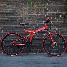 ASPZQ Fahrräder ASPZQ 26-Zoll-Mountainbike Erwachsene Herren- Und Damen-Doppelscheibenbremsen Mit Variabler Geschwindigkeit Fahrrad Faltbares Mountainbike, Rot, 24 inches