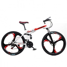 AZXV Fahrräder AZXV Faltbares Mountainbixt, volles Suspension Hoch-Kohlenstoffstahl MTB-Fahrrad, 21-Gang, 26-Zoll-Rad, Dual-Scheiben-Bremse rutschfeste, für Erwachsene Herren Frauen Mou White red