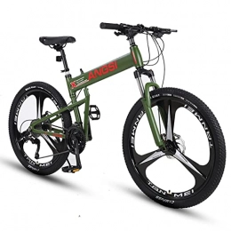 AZXV Zusammenklappbare Mountainbike AZXV Faltbares Mountainbust, Suspension Hoch-Kohlenstoffstahl MTB-Fahrrad, 21 Geschwindigkeiten Antriebsstrang, 26-Zoll-Rad, Dual-Scheibenbremse rutschfeste, für Erwachse Green