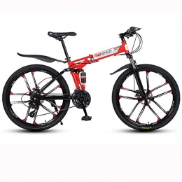 BIU Fahrräder BIU 26-Zoll-Mountainbike, Klappbares Fahrrad Aus Variabler Geschwindigkeit Aus Kohlenstoffstahl, 10-Scheiben-Doppelradbremse Für Erwachsene Rennrad Für Erwachsene, Rot, 21 Speed