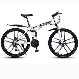 BIU Fahrräder BIU 26-Zoll-Mountainbike, Klappbares Fahrrad Aus Variabler Geschwindigkeit Aus Kohlenstoffstahl, 10-Scheiben-Doppelradbremse Für Erwachsene Rennrad Für Erwachsene, Weiß, 24 Speed