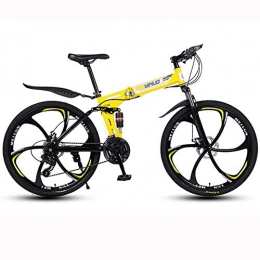 BIU 26-Zoll-Mountainbike, Klappbares Fahrrad Aus Variabler Geschwindigkeit Aus Kohlenstoffstahl, 6-Schneidrad-Doppelscheibenbremse Für Erwachsene Rennrad,Gelb,27 Speed