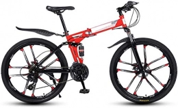 HongLianRiven Zusammenklappbare Mountainbike BMX 26 Zoll Folding Mountain Bikes, 10 Frsrder High Carbon Stahlrahmen mit variabler Geschwindigkeit Doppelstodmpfung, All Terrain Adult Schnellfahrrad 6-24 ( Color : Red , Size : 24 Speed )
