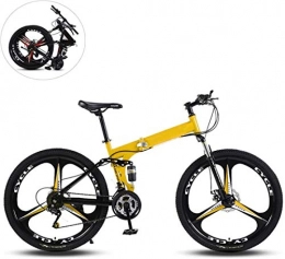 HongLianRiven Zusammenklappbare Mountainbike BMX Folding Mountain Bikes, 26 Zoll Drei Frsrder High Carbon Stahlrahmen mit variabler Geschwindigkeit Doppelstodmpfung Gelnde Erwachsene Fahrrad 6-24 ( Color : Yellow , Size : 21 Speed )