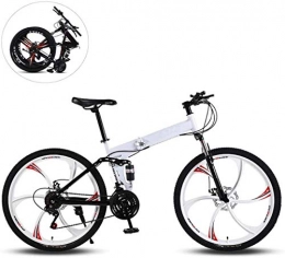 HongLianRiven Zusammenklappbare Mountainbike BMX Folding Mountain Bikes, 26 Zoll Sechs Frsrder High Carbon Stahlrahmen mit variabler Geschwindigkeit Doppelstodmpfung All Terrain Erwachsener Klapprad 6-24 ( Color : White , Size : 21 Speed )