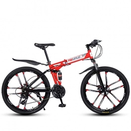 CJCJ-LOVE Fahrräder CJCJ-LOVE 26 Zoll Folding Mountain Bike für Erwachsene, leichten Aluminiumrahmen Voll Suspention Rennräder mit Federgabeln Scheibenbremse, Red 10 Spoke, 27 Speed