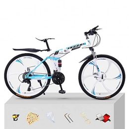 CJCJ-LOVE Fahrräder CJCJ-LOVE Folding Mountain Bike, 26 Zoll Doppelscheibenbremse Fully Anti-Rutsch-Rennräder Querfeldeinrennen Für Erwachsene Fahrräder, White+Blue, 21 Speed