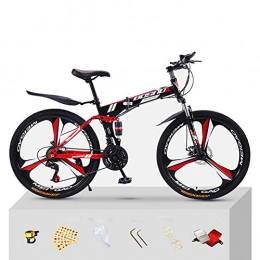 CJCJ-LOVE Fahrräder CJCJ-LOVE Folding Mountain Bike Für Erwachsene, 26-Zoll-3 Impeller Querfeldeinrennen Fahrräder Doppelscheibenbremse Fully Anti-Rutsch-Rennräder, Red+Black, 27 Speed