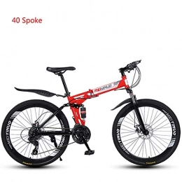 CJCJ-LOVE Fahrräder CJCJ-LOVE Folding Mountain Bike für Erwachsene, 26-Zoll-Carbon Steel Rennräder / Stadt Fahrrad, Einstellbare Geschwindigkeit Leichtes Aluminium Full Suspension Rahmen, Red 40 Spoke, 24 Speed