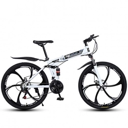 CJCJ-LOVE Fahrräder CJCJ-LOVE Folding Mountain Bike Für Erwachsene, 26-Zoll-Faltbarer Leichte Aluminium Full Suspension Rahmen Rennräder, Gabel Scheibenbremse Stoßdämpfender Fahrrad, White 6 Spoke, 24 Speed