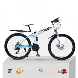 CJCJ-LOVE Fahrräder CJCJ-LOVE Kid Folding Mountain Bike, 20 / 24 Zoll Carbon Steel Shock Radfahren Fahrrad, Doppelscheibenbremse Rennräder Für Erwachsene, White+Blue, 20 inch+21 Speed