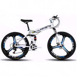 CXSMKP Fahrräder CXSMKP Faltbares Mountainbike 26-Zoll-Rad Für Erwachsene, 3-Speichen-21-Gang-Prioritätsrad, Doppelscheibenbremse Vollfederung Anti-Rutsch-MTB, Weiß