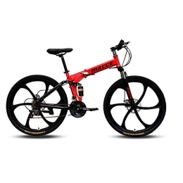CZA Fahrräder CZA Mountain Bike Stoßdämpfer Fahrräder 21 Geschwindigkeiten mit Doppelscheibenbremsen 6 Schneidrad Faltbare Fahrrad für Schüler Erwachsener, Rot, 24inch
