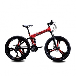 CZA Zusammenklappbare Mountainbike CZA Mountainbike-Doppelscheibenbremse Fahrräder 21 Geschwindigkeiten mit Doppelscheibenbremsen 3 Schneidrad Folding Travel Bike für Studenten Erwachsener, Rot, 24 inch