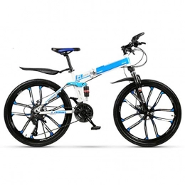 D&XQX Zusammenklappbare Mountainbike D&XQX Mountain Bikes, Klapp High Carbon Stahlrahmen 24 Zoll mit Variabler Geschwindigkeit Doppelstoßdämpfung Ten Fräsräder Faltbare Fahrrad, für Höhe 145-185Cm, Blau, 27 Speed