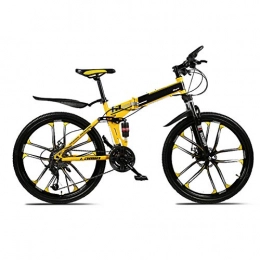 D&XQX Fahrräder D&XQX Mountain Bikes, Klapp High Carbon Stahlrahmen 24 Zoll mit Variabler Geschwindigkeit Doppelstoßdämpfung Ten Fräsräder Faltbare Fahrrad, für Höhe 145-185Cm, Gelb, 21 Speed