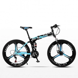 DSAQAO Fahrräder DSAQAO Faltbares Mountainbike 24 Zoll, 21 24 27 Geschwindigkeit 3-Spoke Fahrrad Vollfederung MTB Fahrräder Für Erwachsene Teens Student Blau 21 Zahnräder