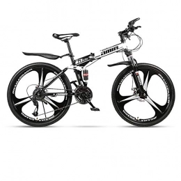 DSAQAO Fahrräder DSAQAO Faltbares Mountainbike, 26 Zoll 21 24 27 30 Speed Disc Fahrrad Vollfederung 3 Speichen MTB Fahrräder Für Erwachsene Teens Schwarz+weiß1 21 Geschwindigkeit