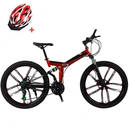DZWJ Faltbare Mountainbike 26 Zoll, 21 Geschwindigkeiten MTB Fahrrad mit Speichenrad,Rot
