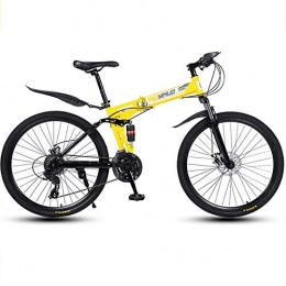 EAHKGmh Erwachsene Folding Fahrrad Stahl Carbon-Mountainbikes Doppelscheibenbremssystem Griffige Reifen Safer to Ride Licht und haltbarer Fahrrder (Color : Yellow, Size : 26 inch 24 Speed)