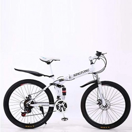 KaO0YaN Fahrräder Erwachsene Faltende Mountainbikes, Hoher Kohlenstoffstahlrahmen Doppelscheibenbremse Variable Sorte Rennrad, Männer Utility Doppelt Stoßabsorbierendes Fahrrad-24-Gang-Weiß-Speichenrad_24 Zoll