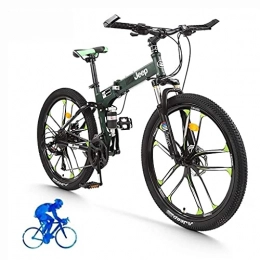 HJRBM Fahrräder Erwachsene Mountainbike， 26-Zoll-Räder， Mountain-Trail-Fahrrad High Carbon Steel Folding Outroad Fahrräder， 24-Gang-Fahrrad Vollfederung MTB-Getriebe Doppelscheibenbremsen Mountainbike ( Farbe : Grün