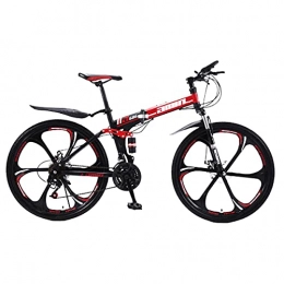 Mdcgok Zusammenklappbare Mountainbike Fahrrad Stahlrahmen, Fahrrad 26 Zoll Mountainbike, 24gang schaltung, vorderradgabelaufhÄngung mit verriegelungsfunktion, doppelscheibenbremsen und integrierten Anti-rutsch-Reifen -Red_24_Speed