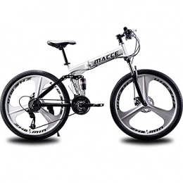 CDPC Fahrräder Falträder, Mountainbikes, 26-Zoll-Scheibenbremse Herrenfahrräder, Faltbarer Rahmen 21 / 24 / 27 Speed, Dreispeichen-Rad Doppelfederung Fahrrad (Color : White, Speed ​​: 27speed)