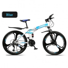 FXMJ Fahrräder FXMJ Faltbares Mountainbike Fahrrad, 26 Zoll MTB Fahrrad, Zwei Scheibenbremsen stoßdämpfendes Sicheres und schnelles Jungen- und Mädchenfahrrad, Blau, 30 Speed