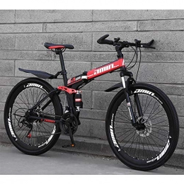 HARUONE Fahrräder HARUONE Faltbare Mountain Bike 26 Zoll Mit Verstellbarem Sitz, 21 / 24 / 27 / 30 Geschwindigkeit High-Carbon Stahl Doppelscheibenbremse, Rot, 24speed