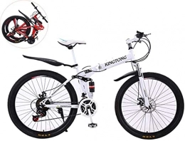 HJRBM Fahrräder HJRBM 26 Zoll Faltbares Fahrrad mit doppelter Stoßdämpfung， Unisex-Mountainbike mit Variabler Geschwindigkeit aus Kohlenstoffstahl 6-11，Weiß，26in (27-Gang) Fengong (Farbe : Weiß)