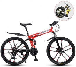 HongLianRiven Fahrräder HongLianRiven BMX Herren Mountainbike, Folding 26 Zoll Carbon Steel Fahrräder, Double Shock Variable Speed ​​Erwachsene Fahrrad, Nehmen Hoch 160-185cm 7-20 (Color : Red, Size : 26 in (27 Speed))