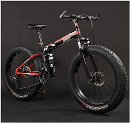 HQQ Zusammenklappbare Mountainbike HQQ Erwachsene Mountain Bikes, Faltbarer Rahmen Fat Tire Doppel-Suspension-Gebirgsfahrrad, High-Carbon Stahlrahmen, All Terrain Mountain Bike (Color : 24" Red, Size : 21 Speed)