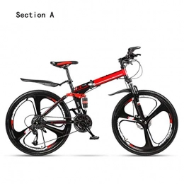 HY-WWK Faltbares Mountainbike, 26 Zoll City-Fahrrad Für Erwachsene Doppelscheibenbremse 21/24/27/30 Geschwindigkeit Doppelstoßdämpfung Unisex, Weiß Blau, E 21 Geschwindigkeit,Rot