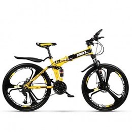 HY-WWK Fahrräder HY-WWK Faltbares Mountainbike Für Erwachsene, Verstellbarer Sitz Doppelfederung City Commute Bike Doppelscheibenbremse Unisex, Gelb, 26 Zoll, 21-Gang, Gelb