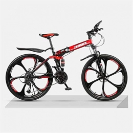 JHKGY Fahrräder JHKGY High Carbon Steel Dual Suspension Frame Mountainbike, Zusammenklappbares Mountainbike Für Erwachsene Männer Und Frauen, Zahnräder Mit 6-Speichen-Felgen, Rot, 26 inch 21 Speed