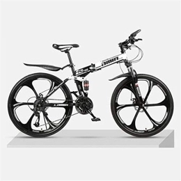 JHKGY Fahrräder JHKGY High Carbon Steel Dual Suspension Frame Mountainbike, Zusammenklappbares Mountainbike Für Erwachsene Männer Und Frauen, Zahnräder Mit 6-Speichen-Felgen, Weiß, 24 inch 21 Speed