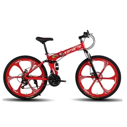 JHKGY Fahrräder JHKGY Offroad Mountainbike, High Carbon Steel Dual Suspension Frame Mountainbike, Doppel Scheibenbremse Fahrrad Faltrad, Für Erwachsene Jugendliche, Rot, 24 inch 21 Speed