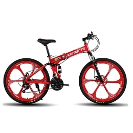 JHKGY Fahrräder JHKGY Offroad Mountainbike, High Carbon Steel Dual Suspension Frame Mountainbike, Doppel Scheibenbremse Fahrrad Faltrad, Für Erwachsene Jugendliche, Rot, 24 inch 27 Speed