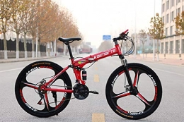 JINGQI Zusammenklappbare Mountainbike JINGQI Rad-Durchmesser (61 / 66cm) Folding Mountain Bike 21-Gangschaltung Dual Shock Absorber Scheibenbremse Integrated Rad Fahrrad, Rot, 61cm