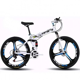 JINGQI Fahrräder JINGQI Rad-Durchmesser (61 / 66cm) Folding Mountain Bike 21-Gangschaltung Dual Shock Absorber Scheibenbremse Integrated Rad Fahrrad, Wei, 61cm