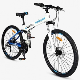 JLRTY Mountainbike Faltbare Mountain Bike 26" Damen/Herren Ravine Bike 24 Geschwindigkeiten Carbon-Stahlrahmen-Scheibenbremse Fully (Color : White)