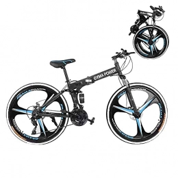 Haoo Fahrräder Klappbares Mountainbike, 66 cm (26 Zoll), Outdoor-Sport, Hartstahl, Mountainbike, Aluminiumfelge, 21-Gang-Schaltwerk (Blau-T01)