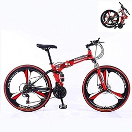 KRXLL Fahrräder KRXLL Faltbares Mountainbike 24-Gang-Mountainbike für Erwachsene Hochrahmen aus kohlenstoffhaltigem Stahl Vollgefedertes Mountainbike Doppelscheibenbremse-rot schwarz