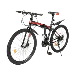 lalaleny 26 Zoll Faltbar Mountainbike Fahrrad für Mädchen Jungen Herren und Damen Einstellbare Höhe 21 Gang Schaltung Fahrrad mit Schutzblechset (Schwarz Rot)