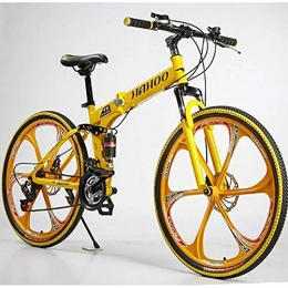 laonie Zusammenklappbare Mountainbike laonie Mountain Bike 21 Speed 26 inchs Double Disc Brake Bicycle Soft Tail Frame High Carbon Steel Frame Outdoor Sport Bicicleta-Yellow